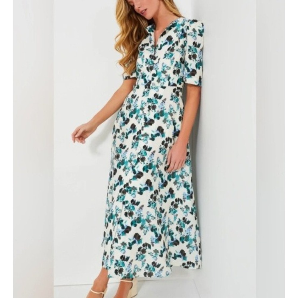 Tuckernuck Hadley Dress Budding Bluebell Linen Floral Midi Dress Size Large